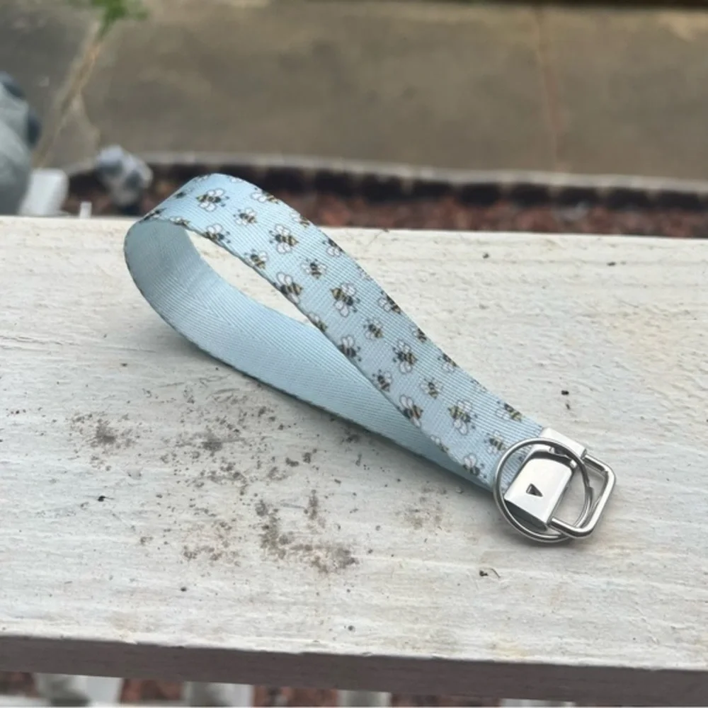 Handmade Blue Bumble Bee Keychain Wristlet